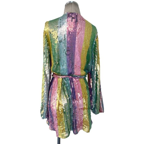 Show Me Your Mumu Wear Me Out Dress in Rainbow Stripe Womens Sequin Mini - Picture 7 of 17